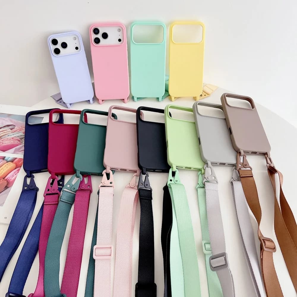 Silikonowe Etui Crossbody z Smyczą na Szyję do iPhone (antywstrząsowe)