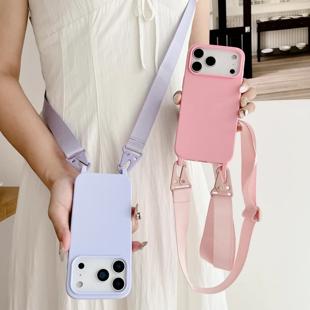 Silikonowe Etui Crossbody z Smyczą na Szyję do iPhone (antywstrząsowe)