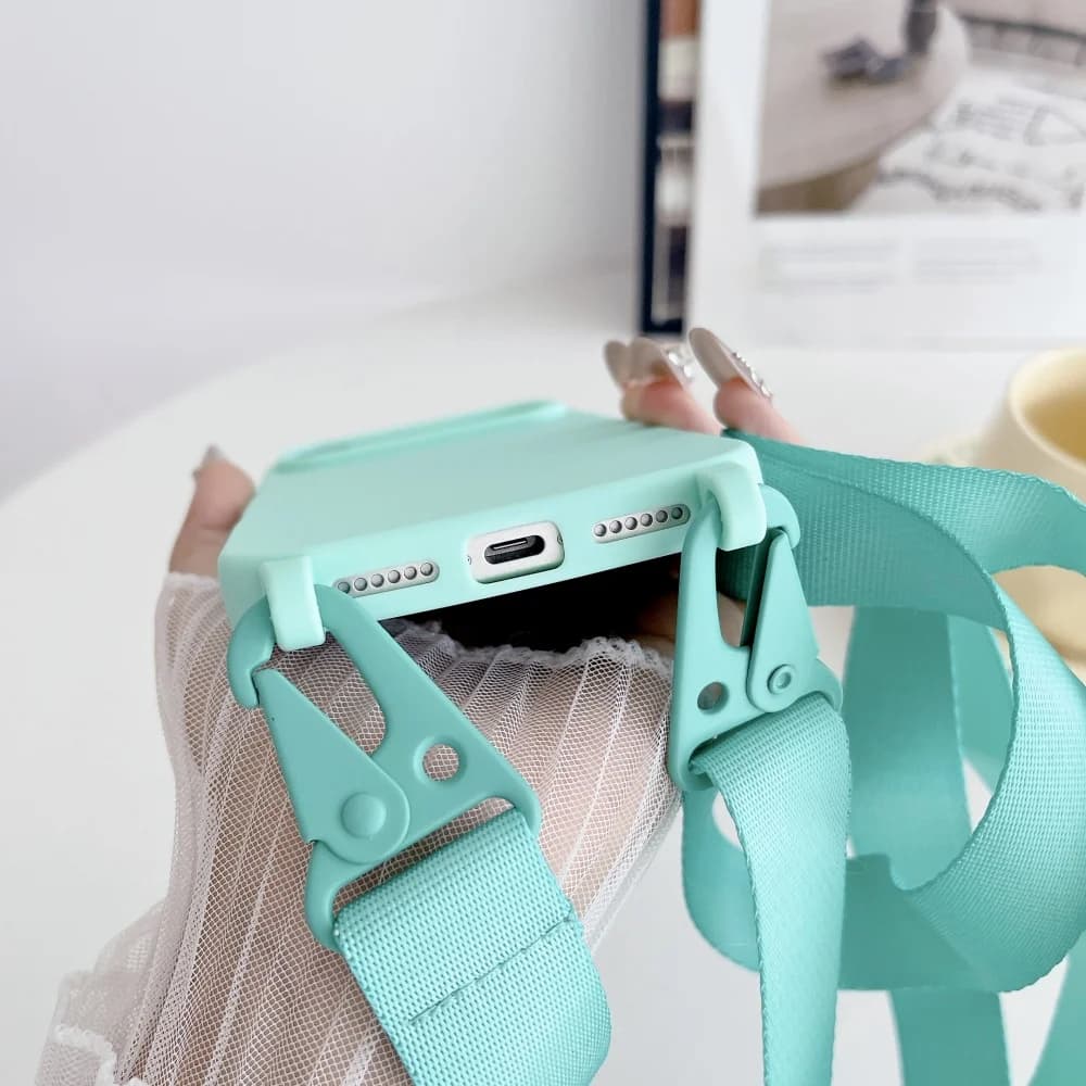 Silikonowe Etui Crossbody z Smyczą na Szyję do iPhone (antywstrząsowe)